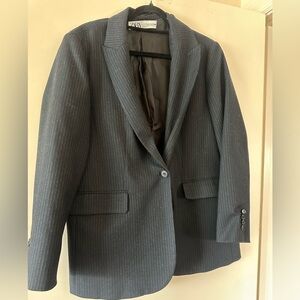 Zara Navy Blue Pinstripe Blazer